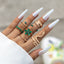 Punk Heart Snake Alloy Gemstone & Green Butterfly Crystal Ring Set for Women