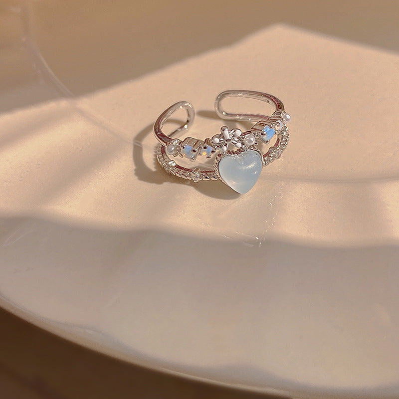 Heart Shape Flower Zircon Crystal Open Ring