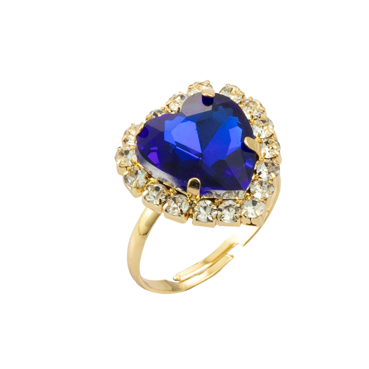 New Fashion Alloy Heart-shaped Ring with Colorful Diamond Accents