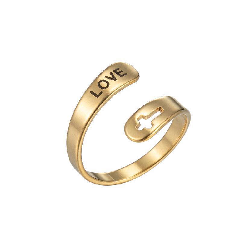 Retro Stainless Steel Letter Open Ring - Fashion Double Layer Design