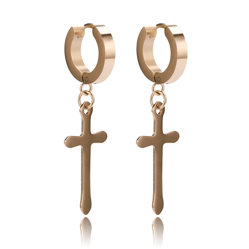 1 Pair Minimalist Cross Titanium Steel Drop Earrings for Men and Women