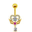 Streetwear Heart Shape Zircon Inlay White Gold Plated Belly Ring