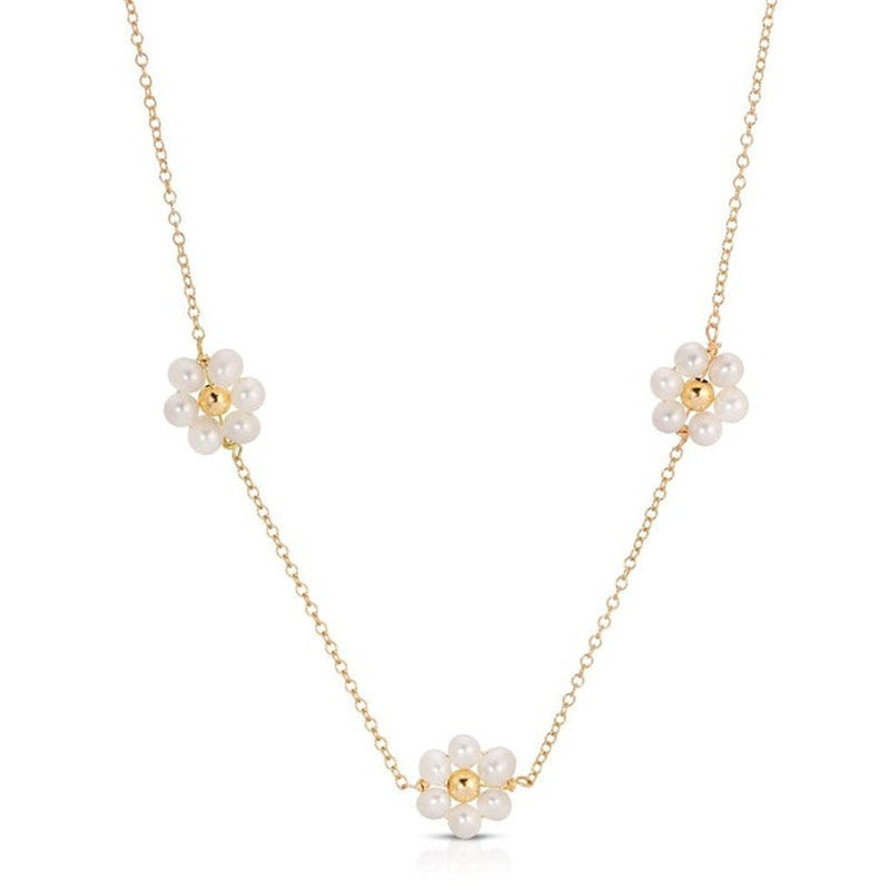 14K Gold Plated Flower and Freshwater Pearl Copper Necklace