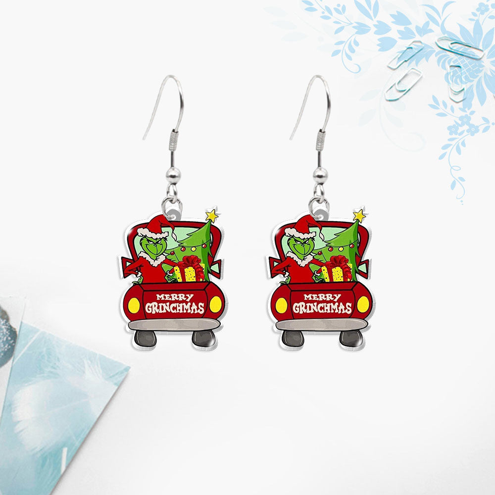 Cute Cartoon Character Christmas Tree Stainless Steel Epoxy Earrings 1 Pair