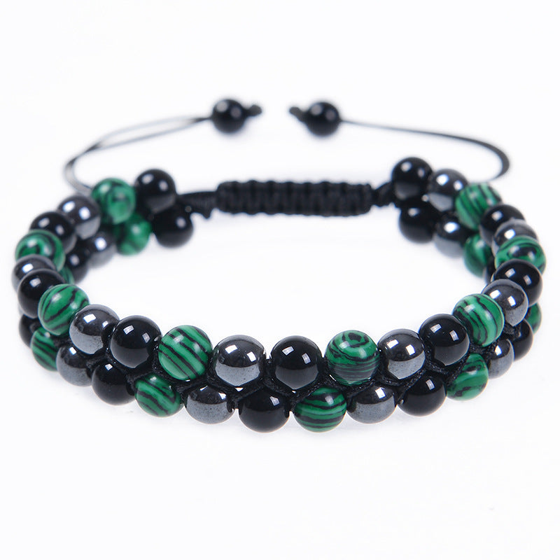 Ethnic Style Double Layer Malachite and Obsidian Natural Stone Bracelet