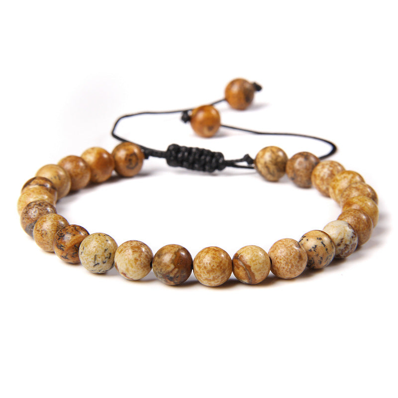 Ethnic Natural Stone Agate Beaded Adjustable Yoga Bracelet