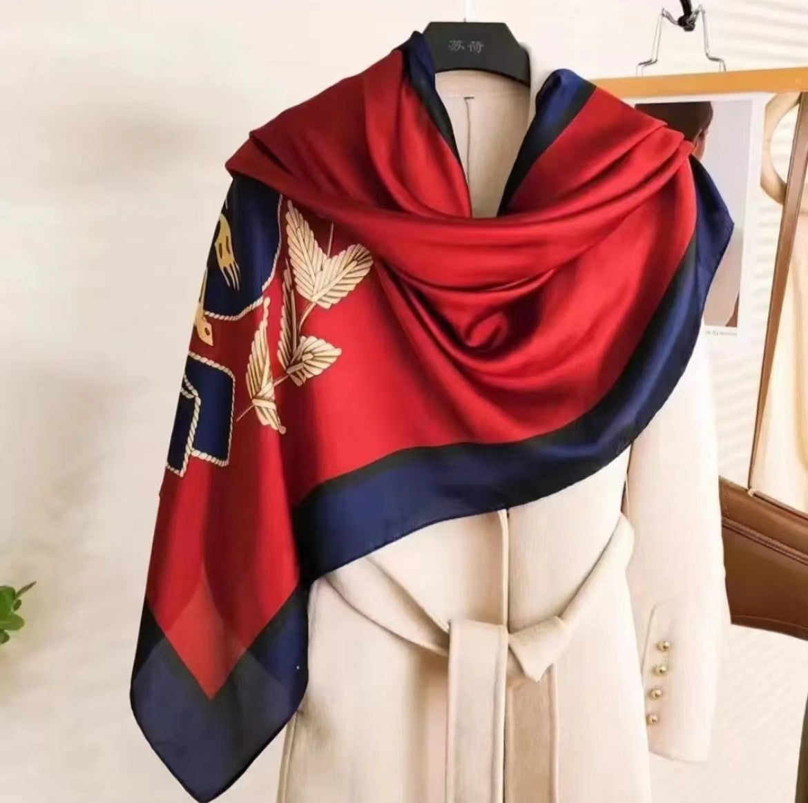 Women's Retro Printed Satin Silk Scarf Shawl Wrap