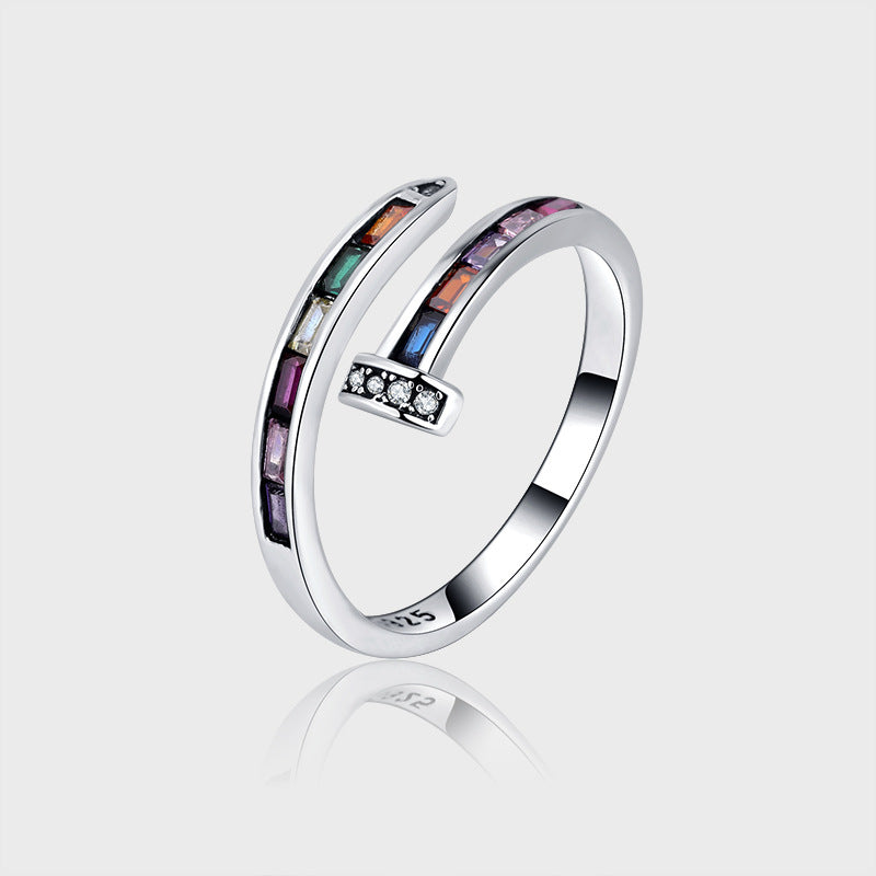 Sterling Silver Rainbow Zircon Open Ring