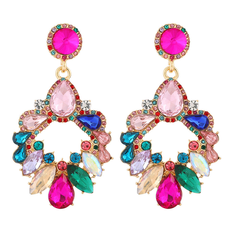 1 Pair Luxurious Geometric Inlay Alloy Rhinestones Glass Gold Plated Chandelier Earrings Drop Earrings