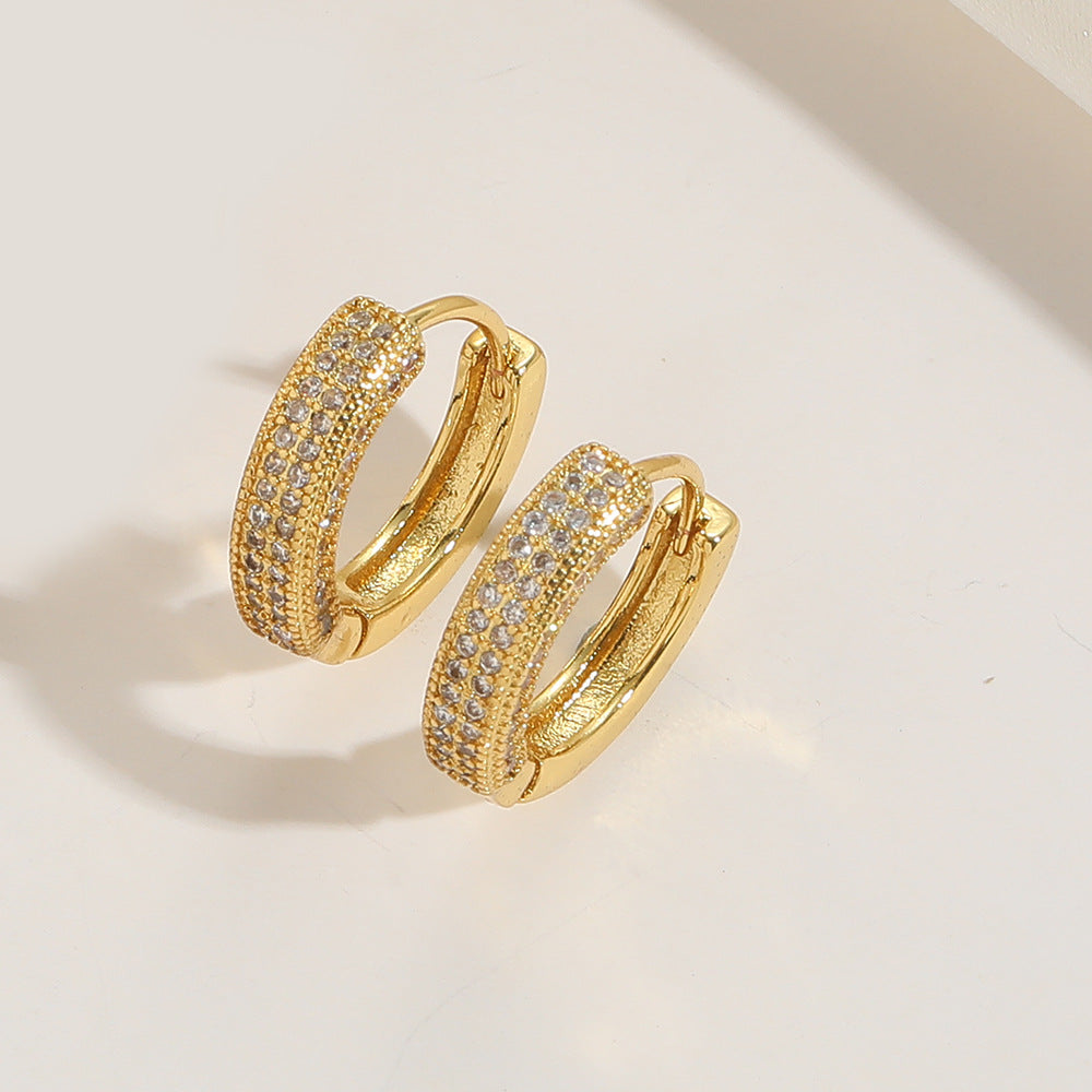 Elegant Minimalist 14K Gold Plated Baroque Hoop Earrings with Zircon Inlay