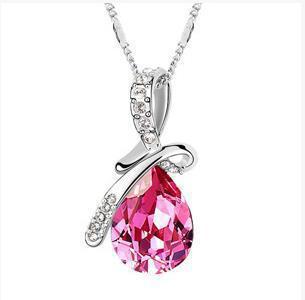 Angel Tear Crystal Pendant Necklace - Women's Alloy Plated Jewelry