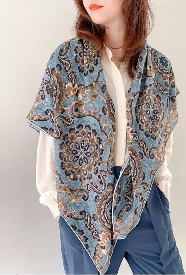 Women's Elegant Striped Polyester Print Scarf 90×90cm Fashion Silk-like Shawl