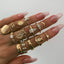 Retro Geometric Bohemian Crystal Moon Ring Set - 11 Piece Vintage Style Jewelry