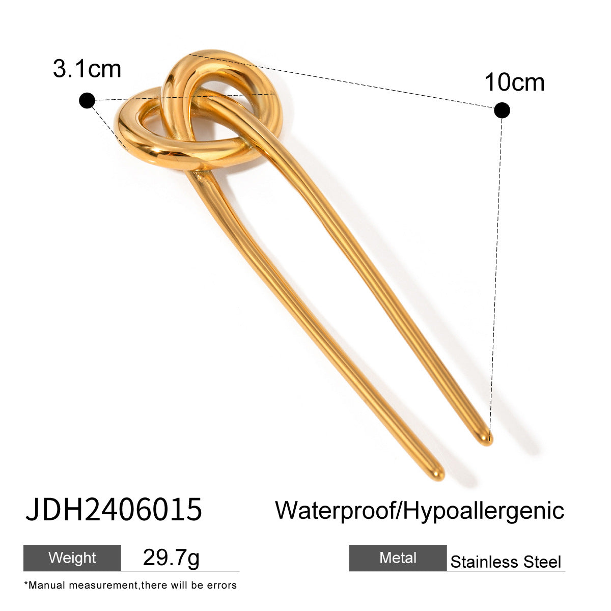 Women's Classic Stainless Steel Knot Hairpin - 18K Gold Plated Hair Fork