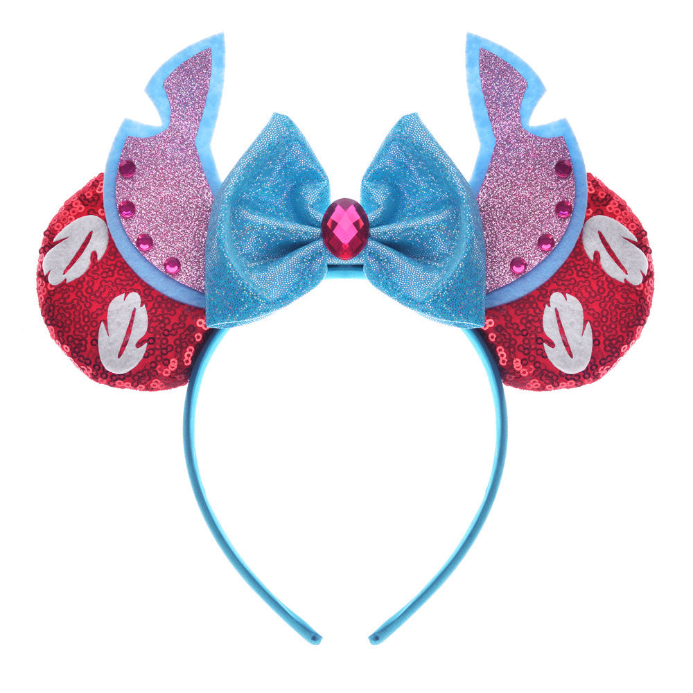 Devil's Eye Sequin Bow Knot & Monster Ears Cosplay Headband Set