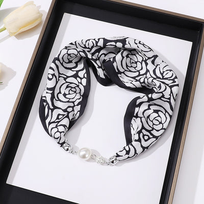 Women's Elegant Silk Print Scarf with Magnetic Letter Design