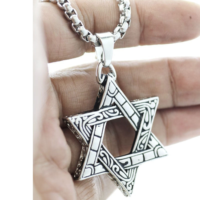 Simple Fashion Hollow Six-Pointed Star Stainless Steel Pendant Necklace