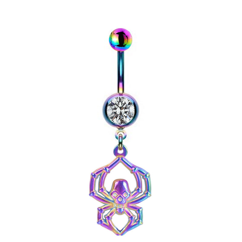 Hip-hop Rock Starry Sky Moon Rhinestone Belly Ring Stainless Steel Alloy White Gold Plated