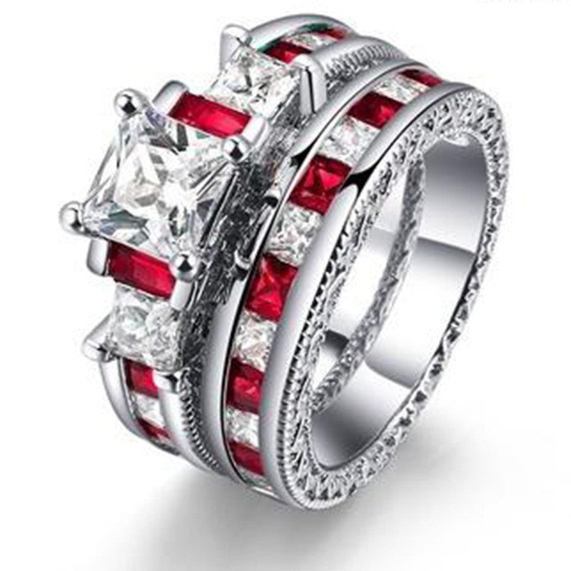 2 Pieces Fashion Alloy Rhinestone Inlay Couple Rings Set