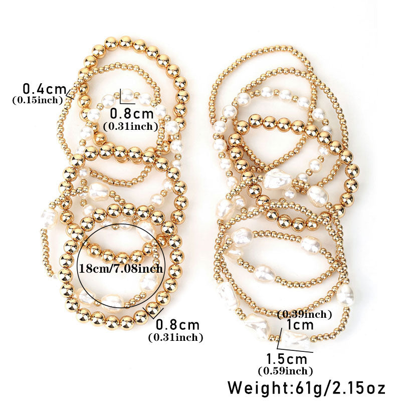 Minimalist Round Faux Pearl Beaded Stacked Bracelet Set - Women's Summer Beach Style Jewelry