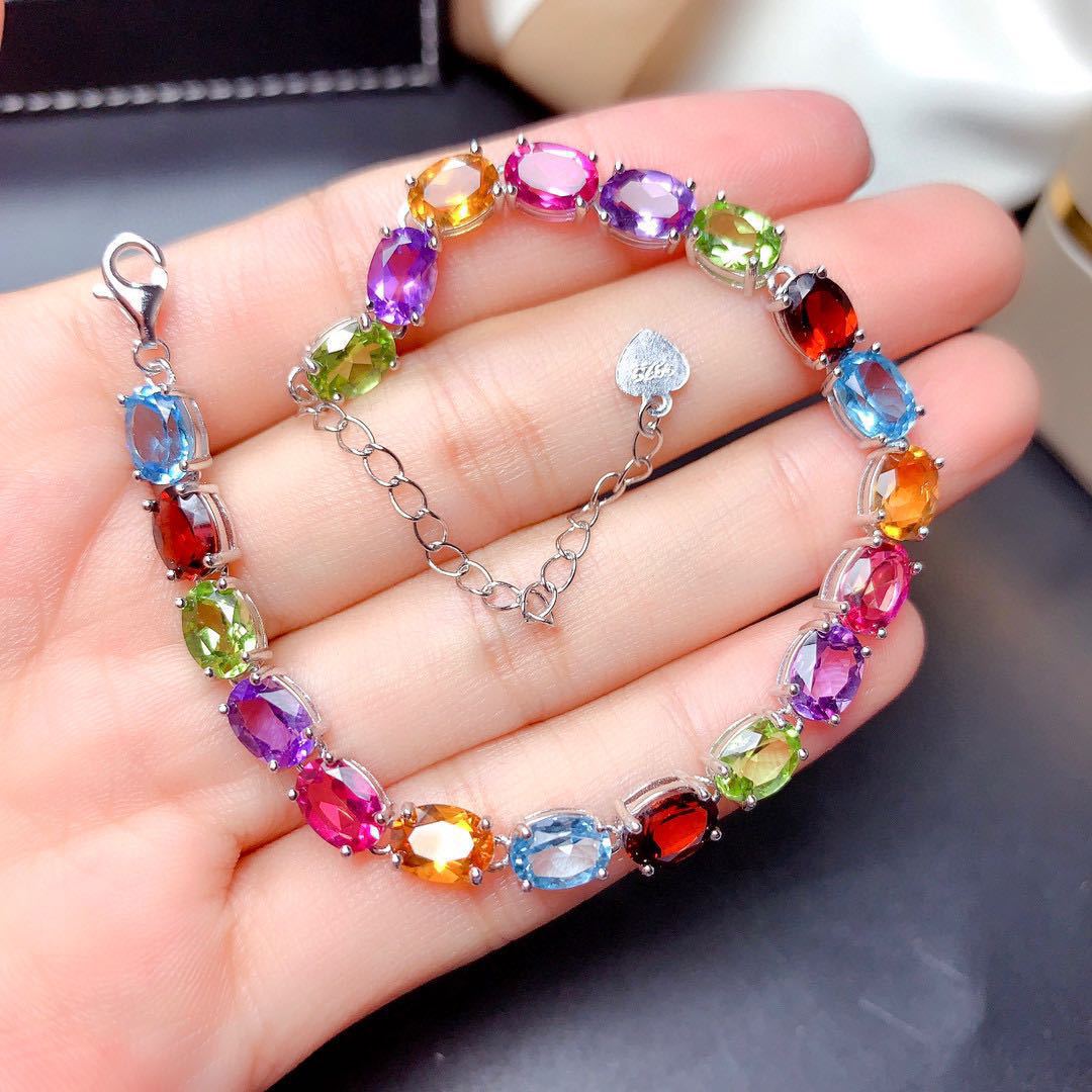 Colorful Gemstone Egg Shaped Bracelet with Unique Design