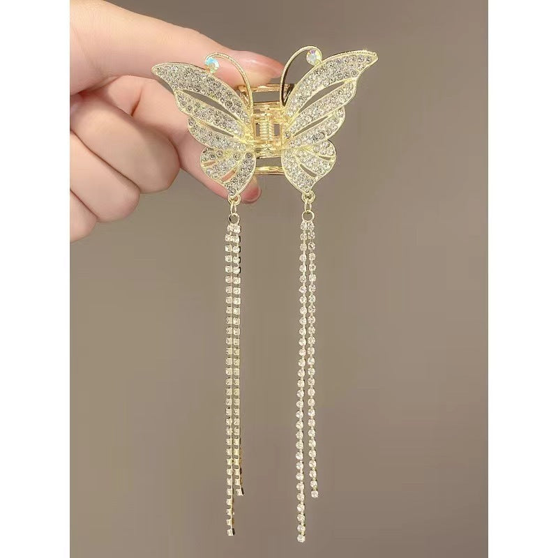 Women's Butterfly Pearl Rhinestone Hair Claw Clip