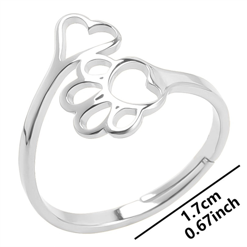 Cute Paw Print Adjustable Stainless Steel Open Ring