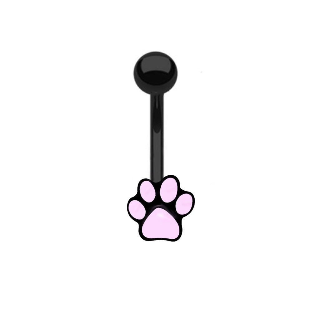 Punk Animal Paw Print Skull Belly Ring - Stainless Steel with Rhinestones and Enamel Plating