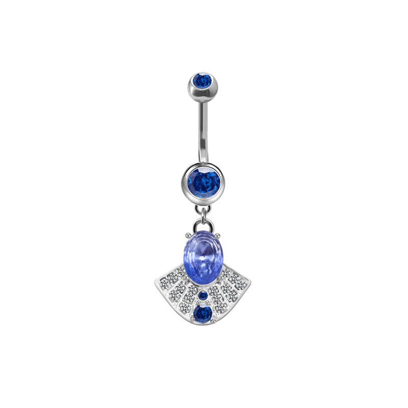 Elegant Heart-Shaped Butterfly Belly Button Ring with Rhinestones and Opal in White Gold Plated Stainless Steel