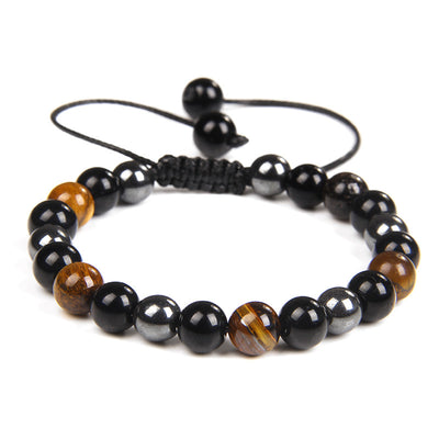 Gradient Color Agate and Tiger Eye Beaded Bracelet with Hematite Accents