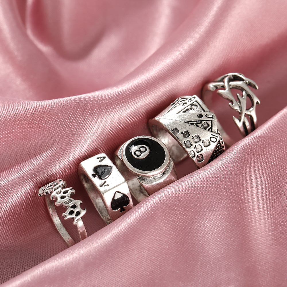 Vintage Alloy Mushroom & Heart Ring Set - 13 Pieces