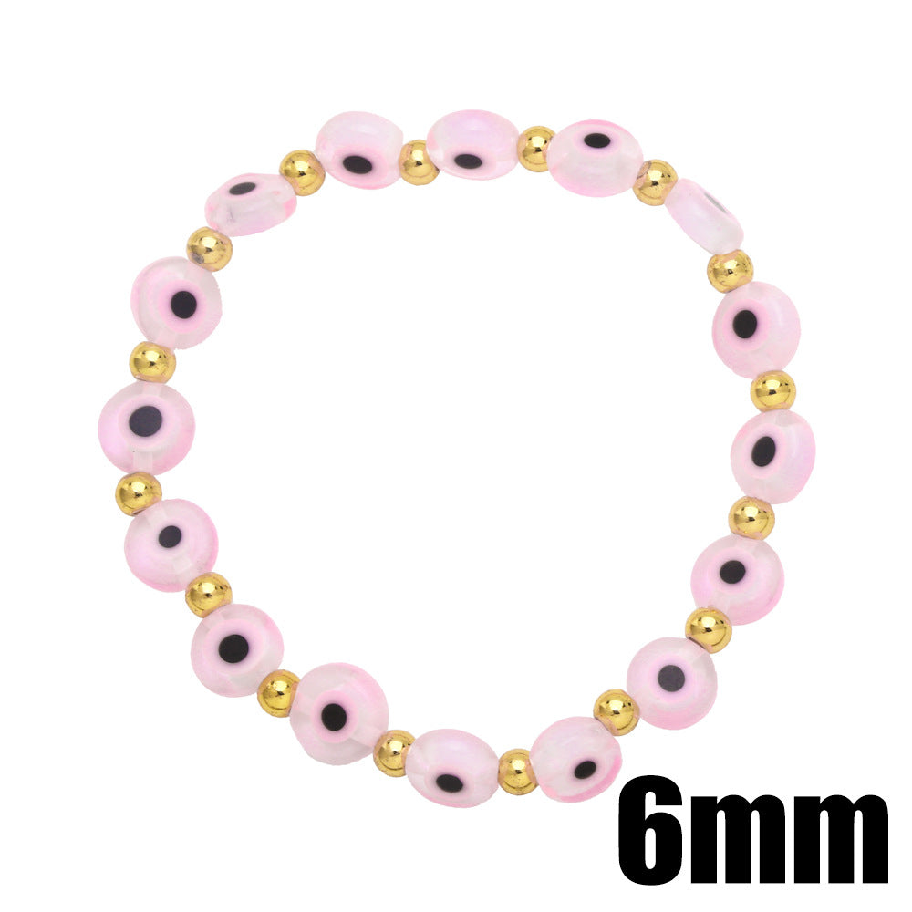 Fashion Resin Evil Eye Copper Bracelet - Colorful 6mm Beaded Lucky Charm