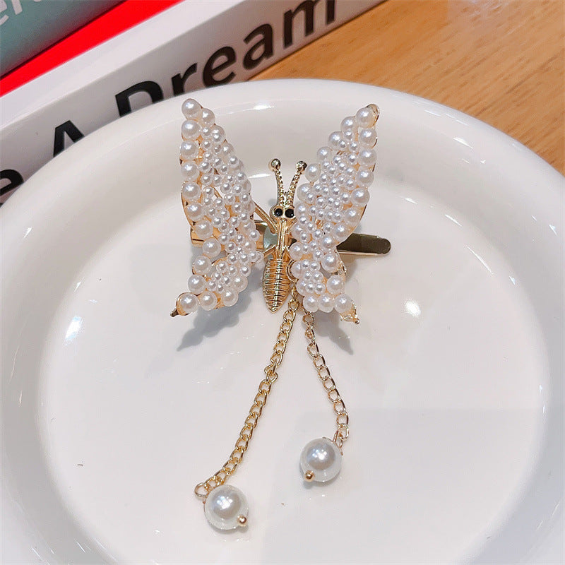 Children's Butterfly Rhinestone Hair Clip with Pearl Tassel Accessories