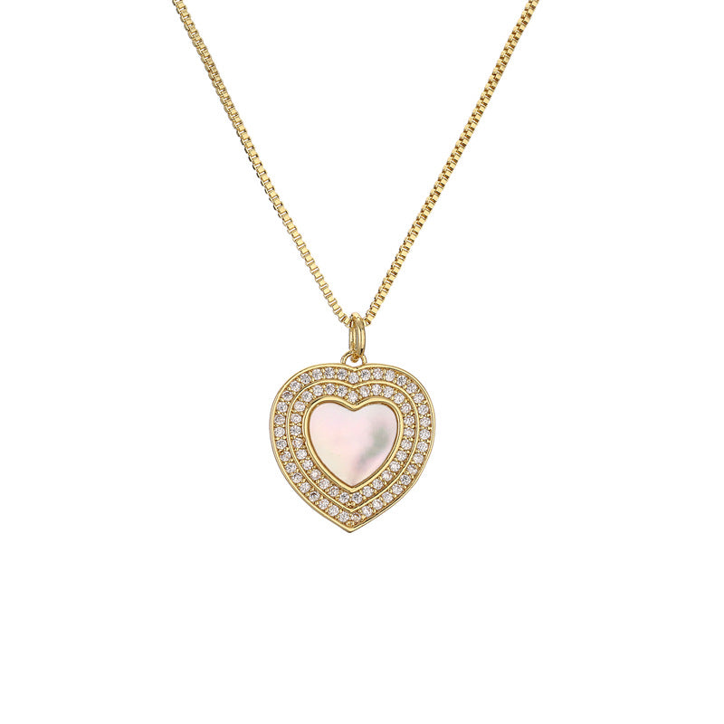 Heart Shape Shell Zircon Pendant Necklace - Minimalist Style