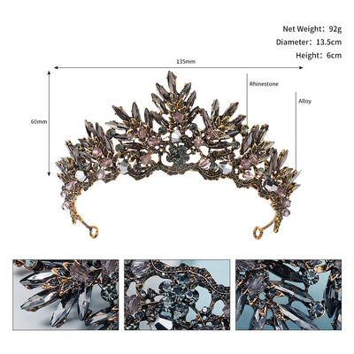 Retro Baroque Black Leaf Crystal Crown Headpiece