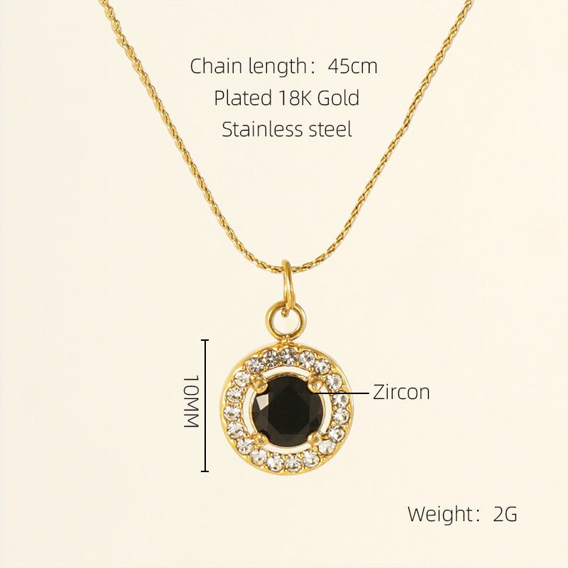 Glam Shiny Sun Water Droplets Heart Shape Stainless Steel Plating Inlay Zircon 18K Gold Plated Pendant Necklace