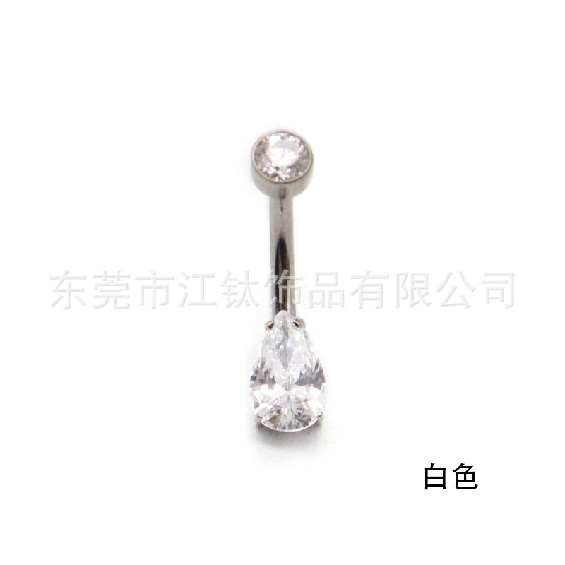 Solid Color Pure Titanium Zircon Inlay Teardrop Belly Ring