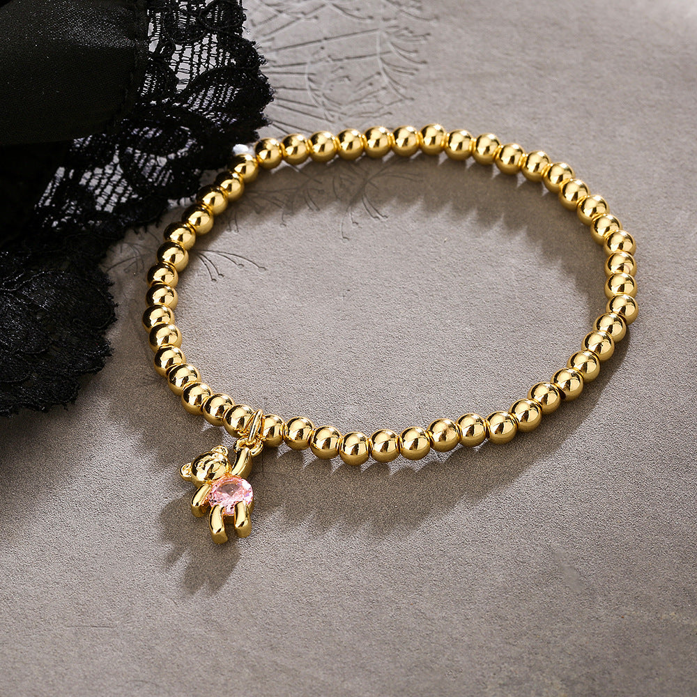 Casual Cute Bear Pendant 18k Gold Plated Zircon Bracelet