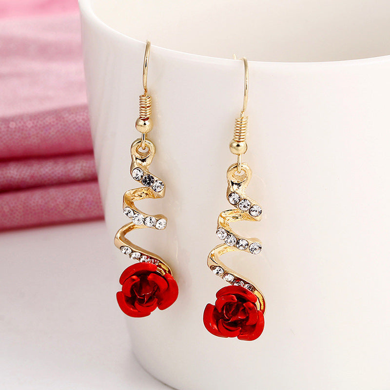 Simple Style Tassel Rose Imitation Pearl Alloy Rhinestone Women's Drop Earrings 1 Pair