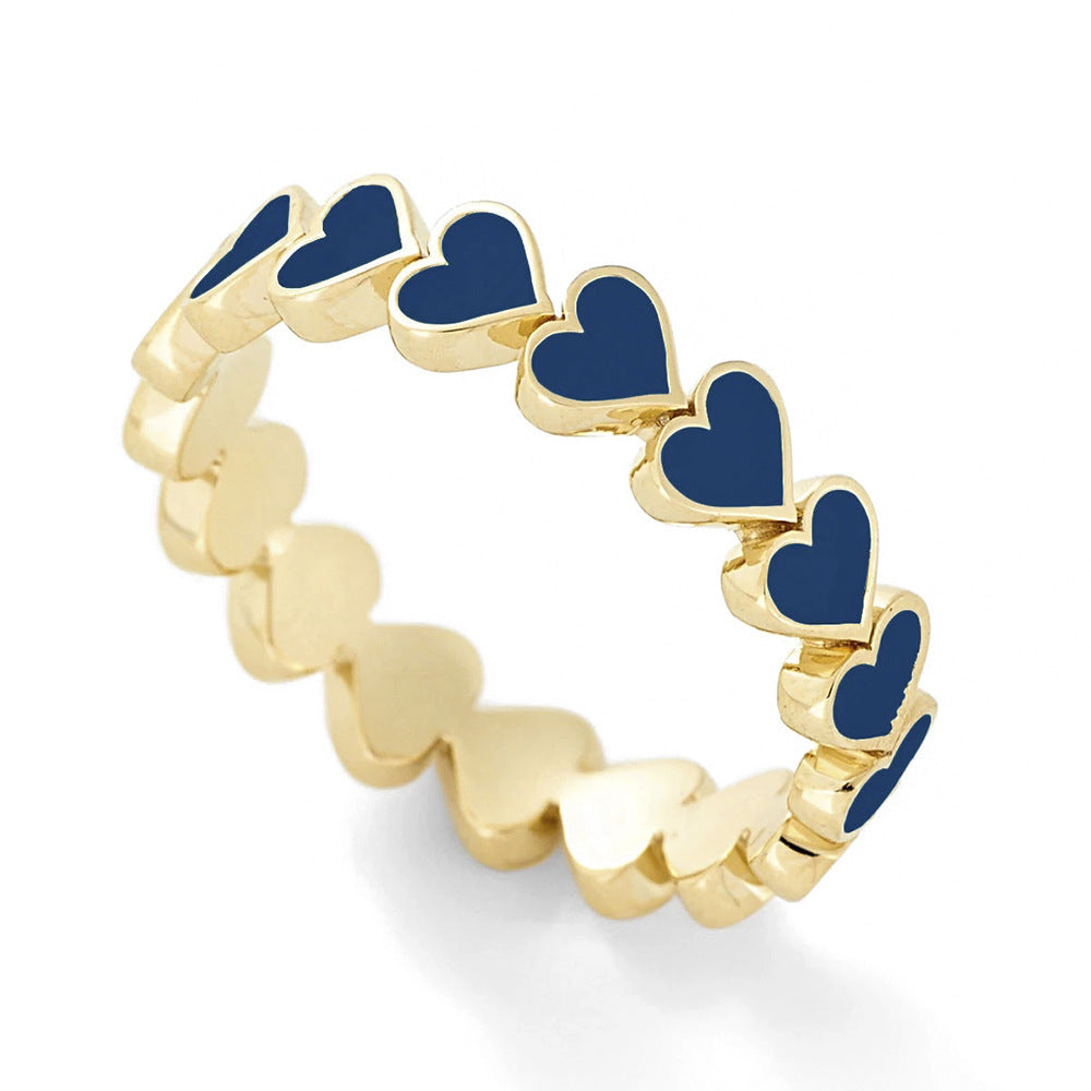 European American Multi-Color Heart-Shaped Alloy Ring - Trendy Jewelry