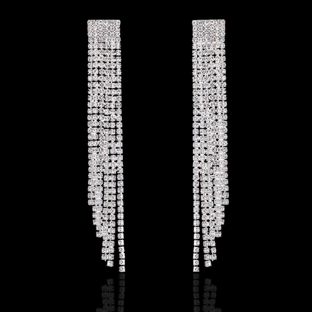 Elegant Crystal Long Cross Drop Earrings for Women