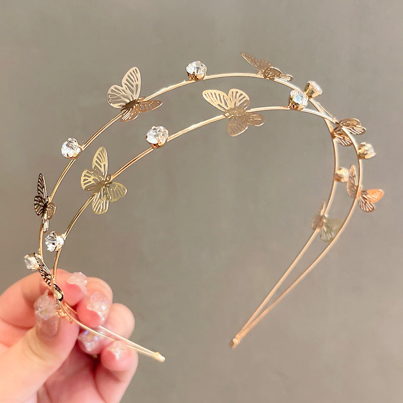 Fashion Rhinestone Pansy Double Band Headband for Women