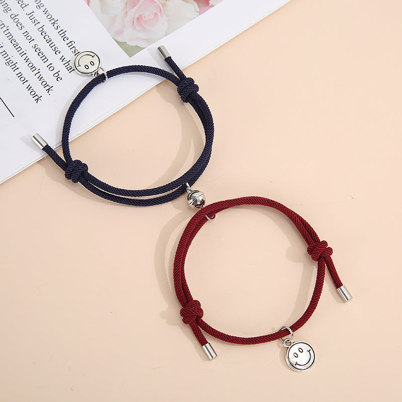 Magnet Attracts Smiley Face Couple Bracelet