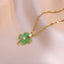 Fashion Four Leaf Clover Titanium Steel Inlay Opal Necklace