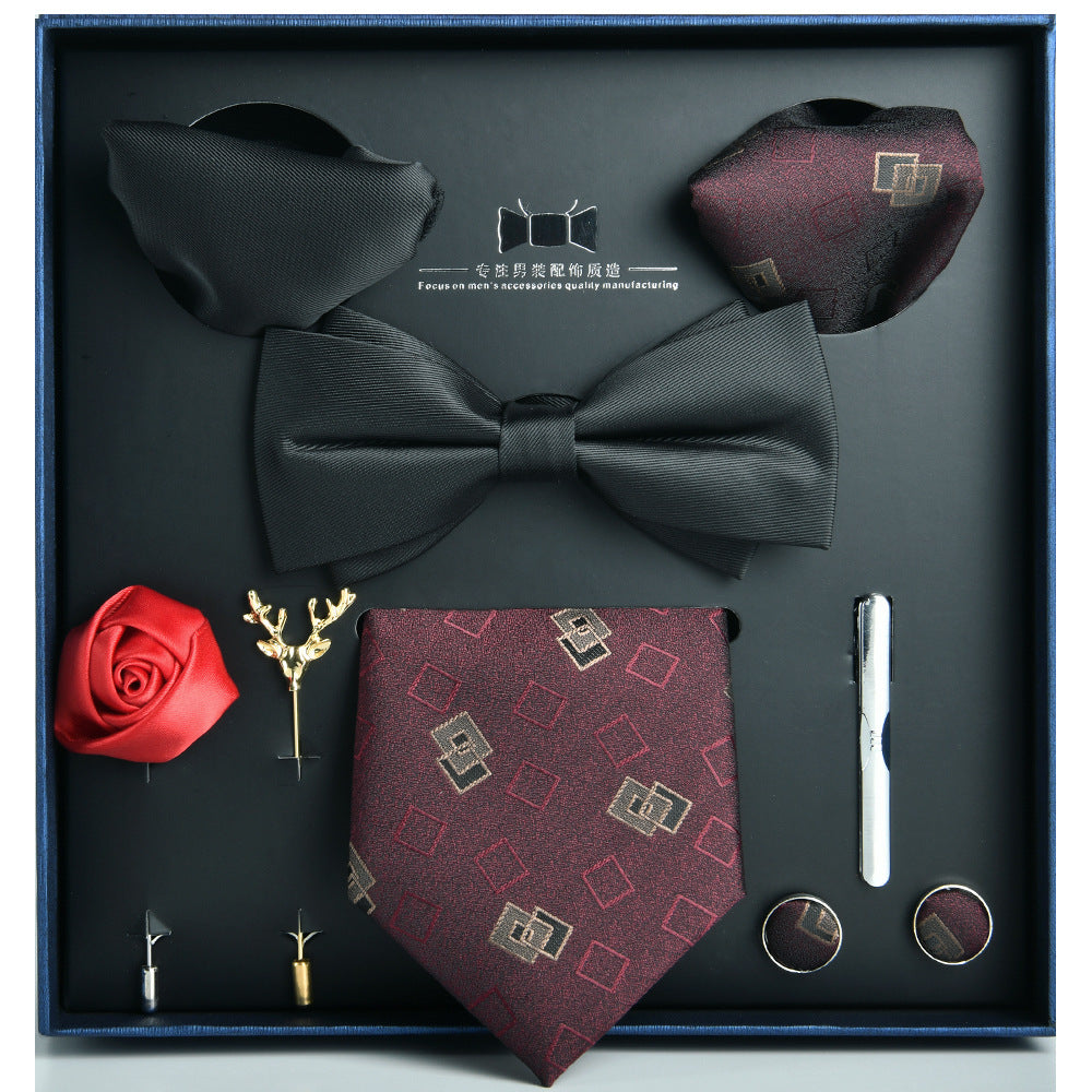 Business Stripe Polyester Men's Tie Gift Set - 8 Piece Collection for Weddings and Formal Occasions