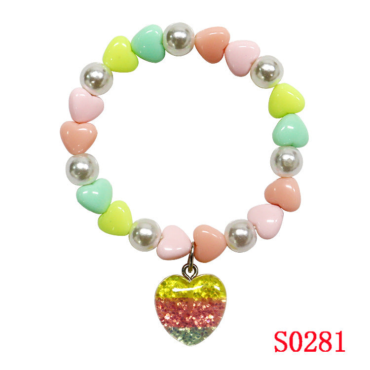 Cartoon Children's Candy Color Beaded Bracelet with Resin Mermaid and Unicorn Pendant