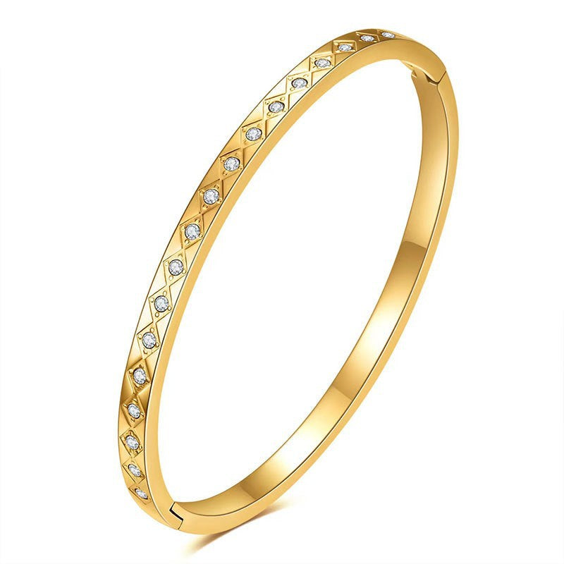 Elegant 18K Gold Plated Stainless Steel Bangle and Titanium Steel Diamond Bracelet Set