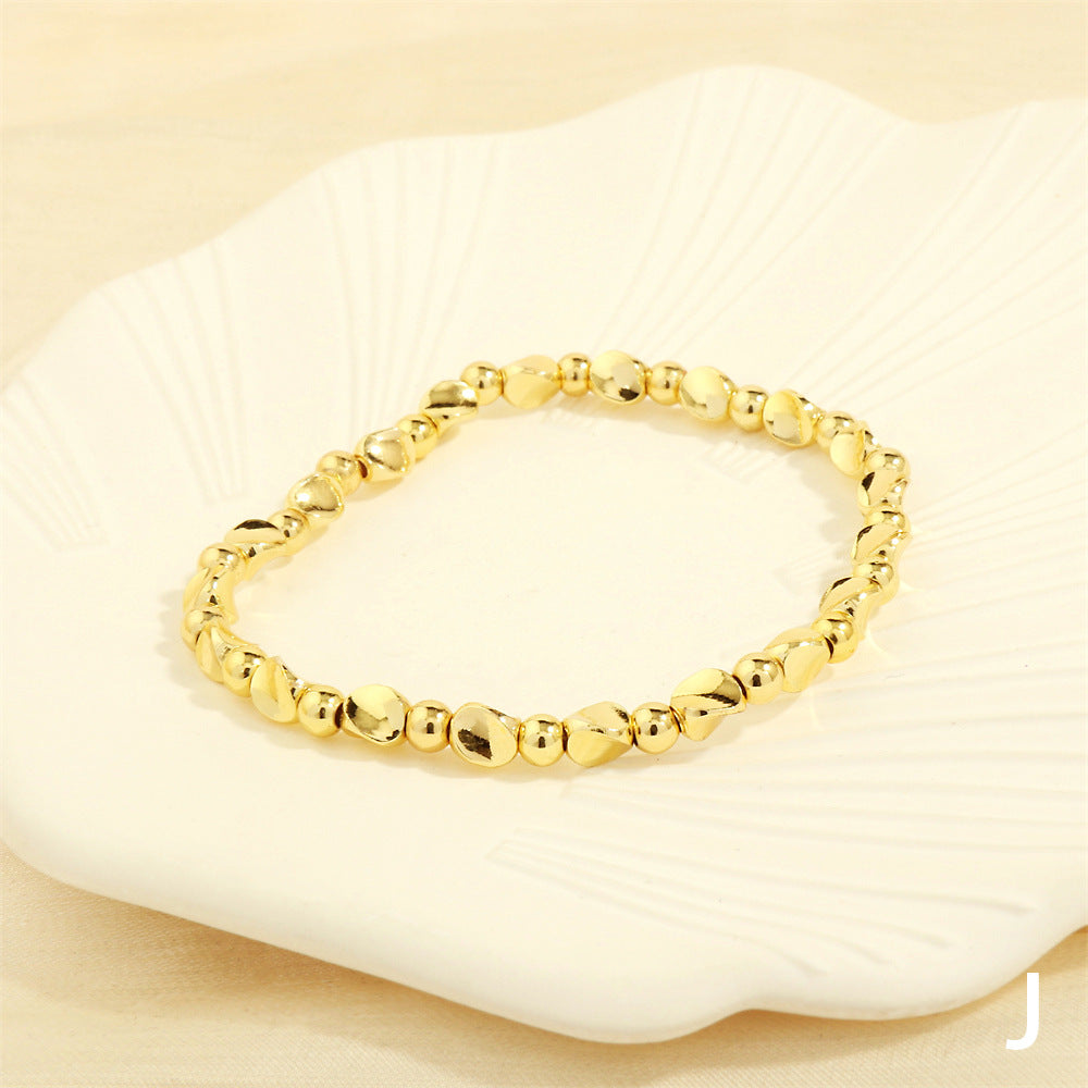 18k Gold Plated Geometric Beaded Layered Bracelet Set