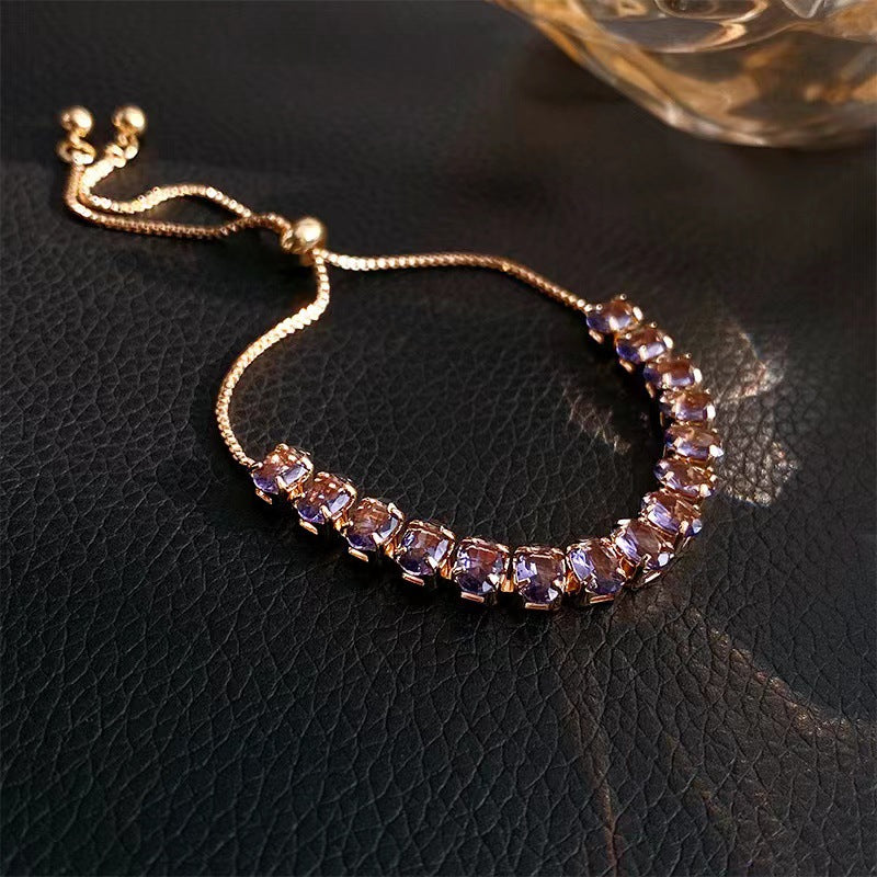 Simple Geometric Alloy Plated Zircon Gemstone Women's Bracelet