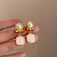 Sweet Floral Alloy Enamel Cat Eye Drop Earrings for Women